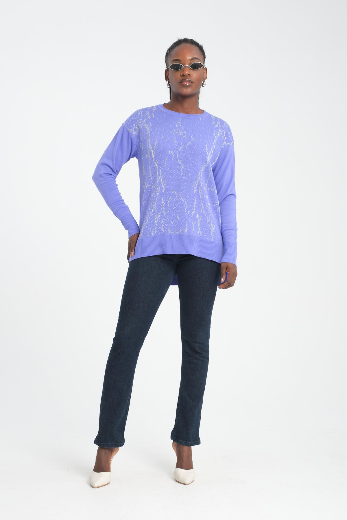 Wholesale Women Lilac Glitter Crew-Neck Sweaters 710992