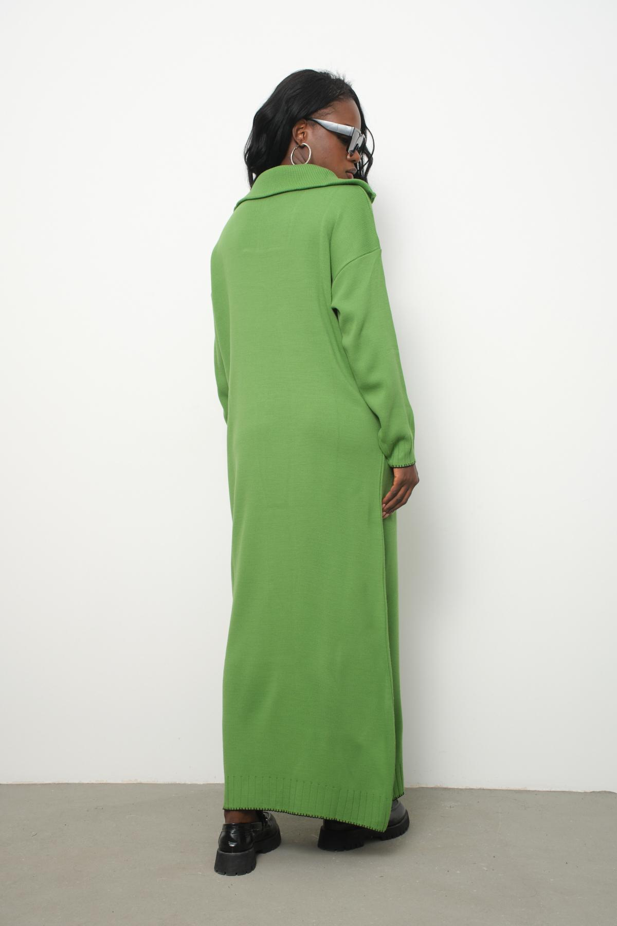 Wholesale Women Lime Green Zip-Neck Knitted Maxi Dresses 710107