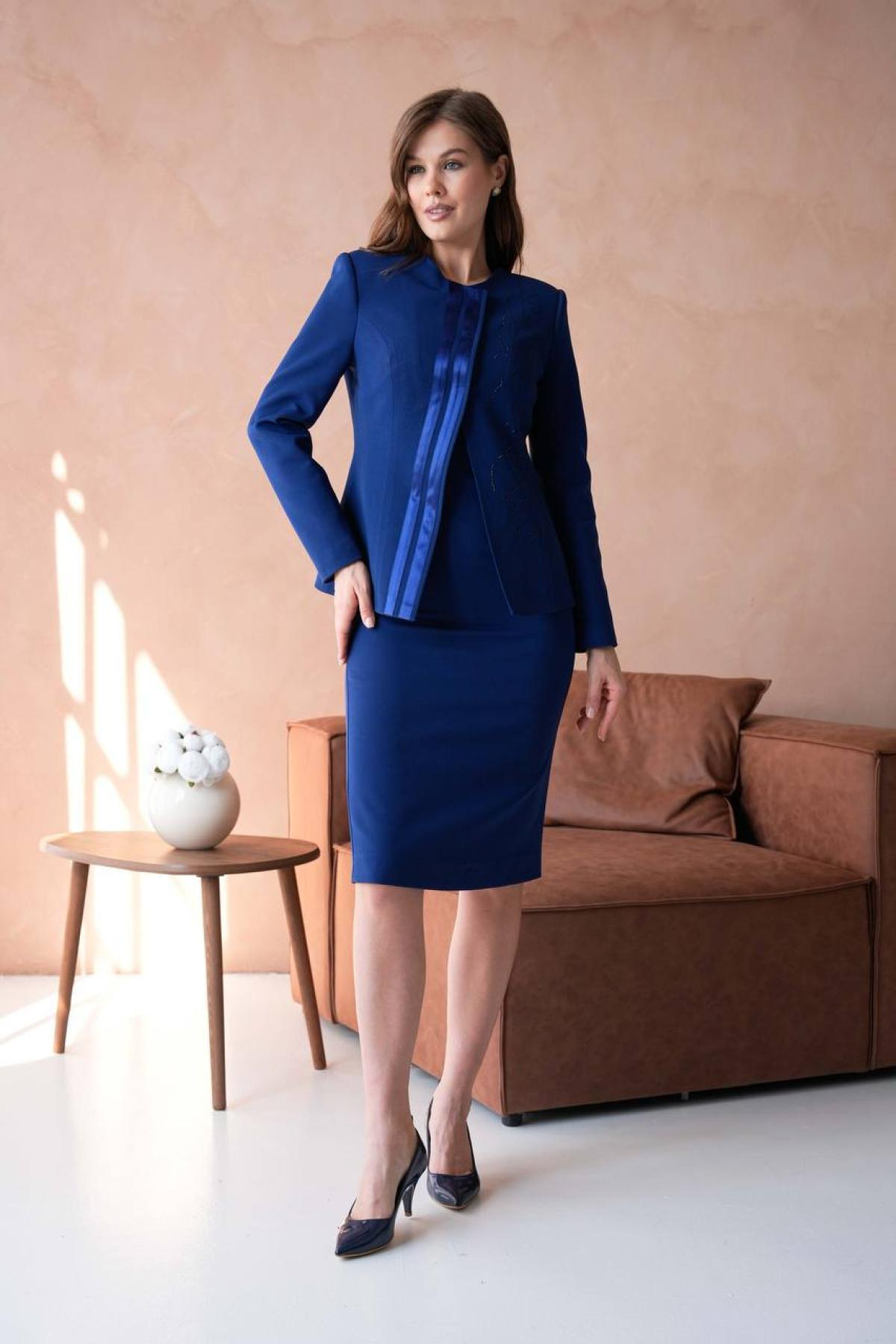 Wholesale Women Midnight Blue Dress and Jacket Set Plus Size 721241