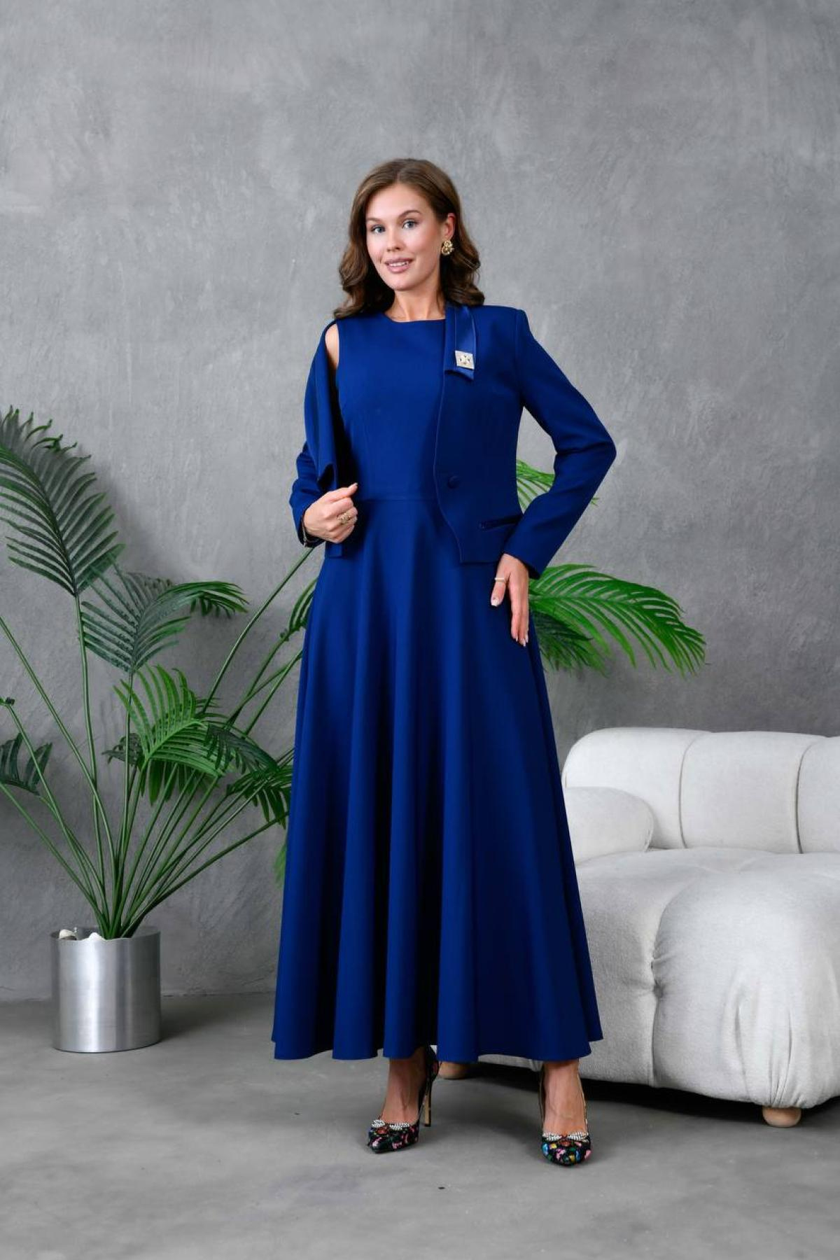 Wholesale Women Midnight Blue Dress and Jacket Set 733463