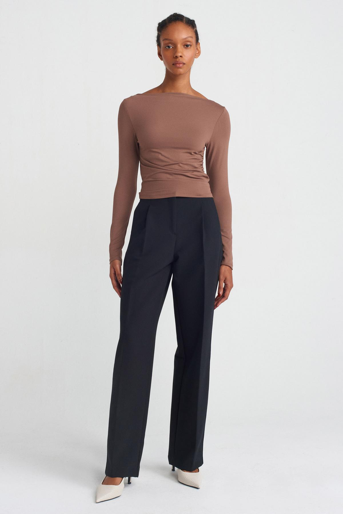 Wholesale Women Mink Long Sleeve Asymmetric T-shirt 719606