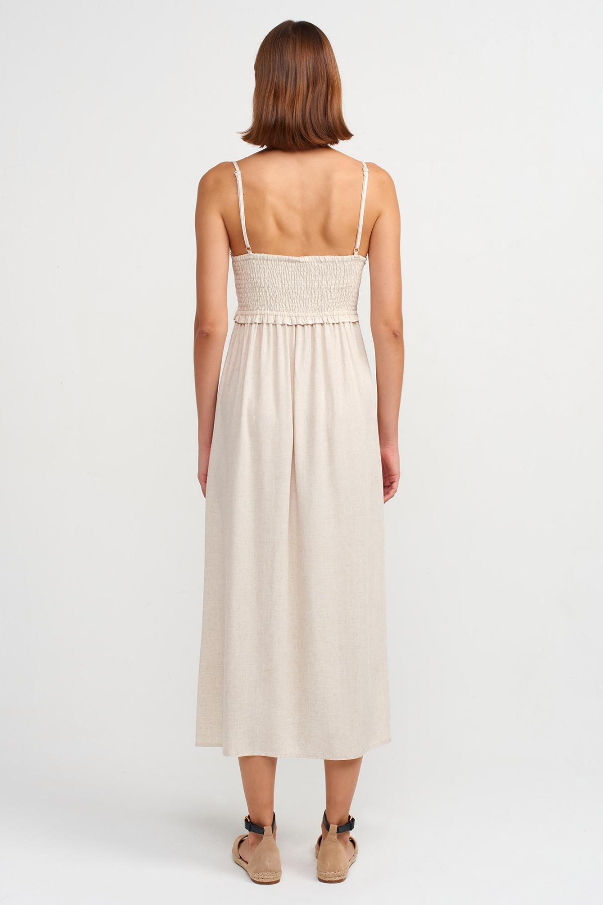 Wholesale Women Natural Pleated Midi Dress 725499