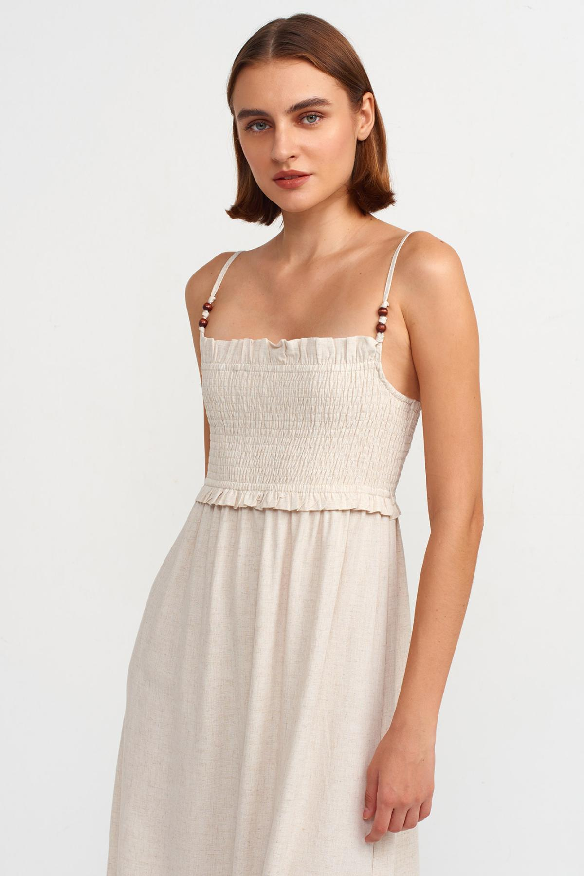 Wholesale Women Natural Pleated Midi Dress 725499