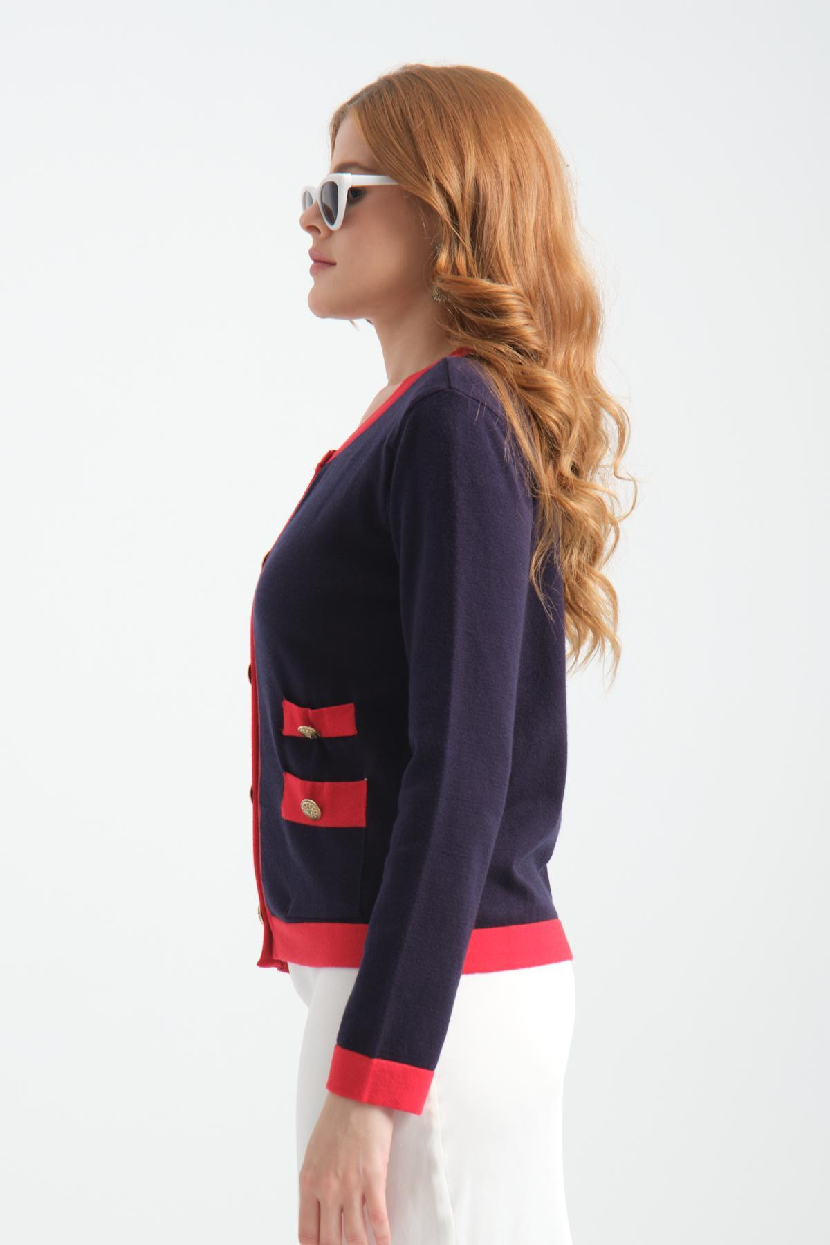 Wholesale Women Navy Collarless Cardigans 706718