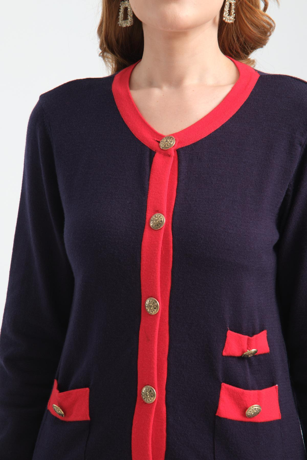 Wholesale Women Navy Collarless Cardigans 706718