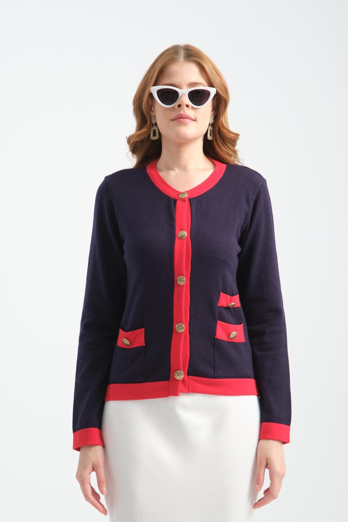 Wholesale Women Navy Collarless Cardigans 706718