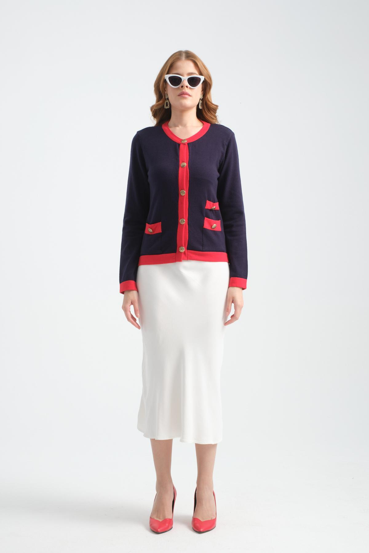 Wholesale Women Navy Collarless Cardigans 706718