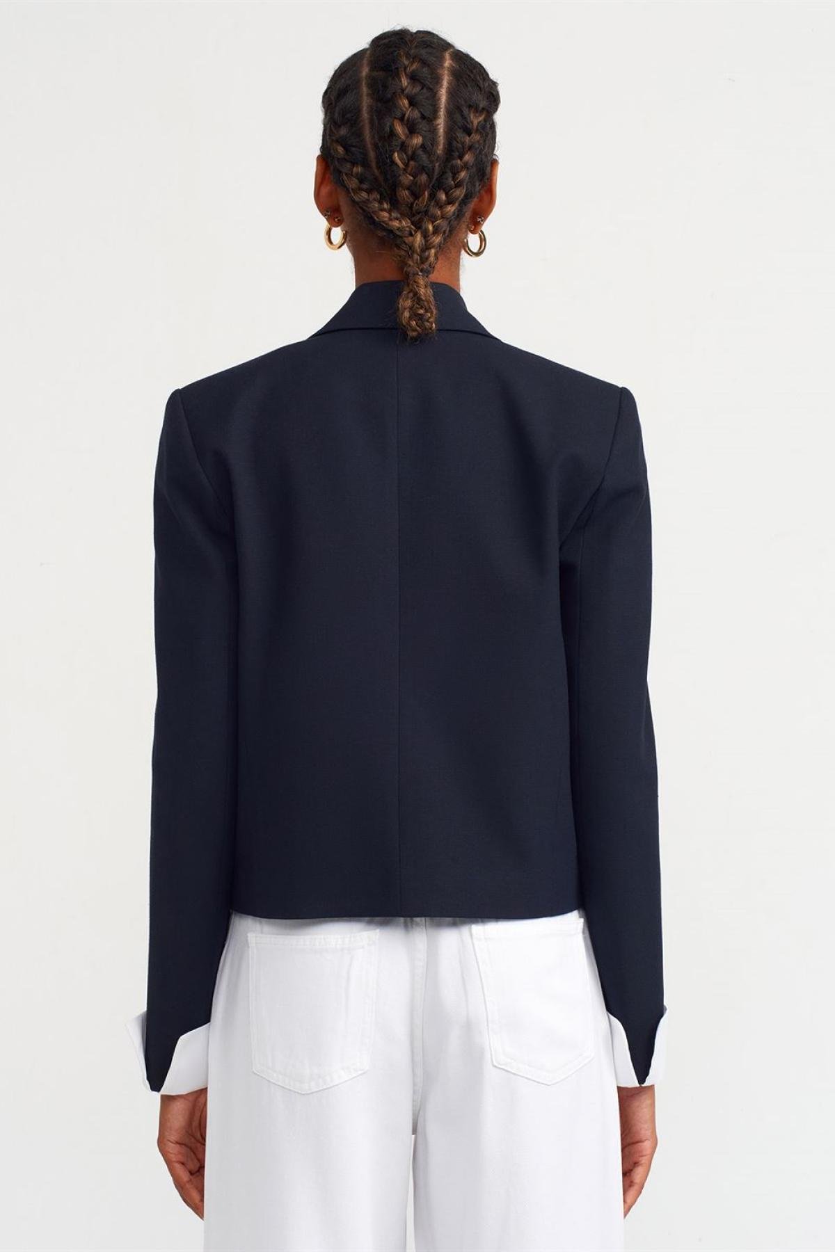 Wholesale Women Navy Contrast Cuffed Blazer Jacket 732516