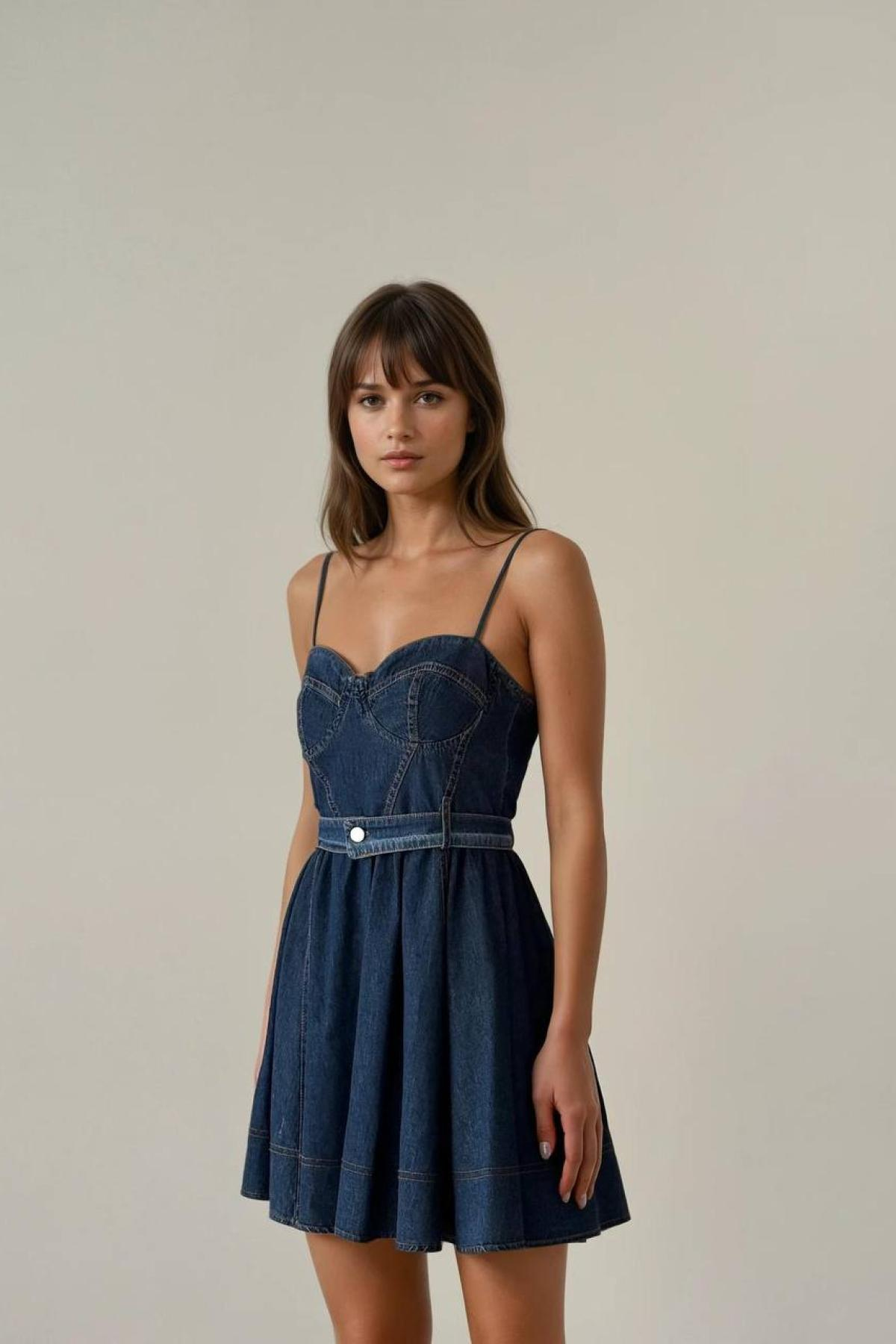 Wholesale Women Navy Denim Dress 728368