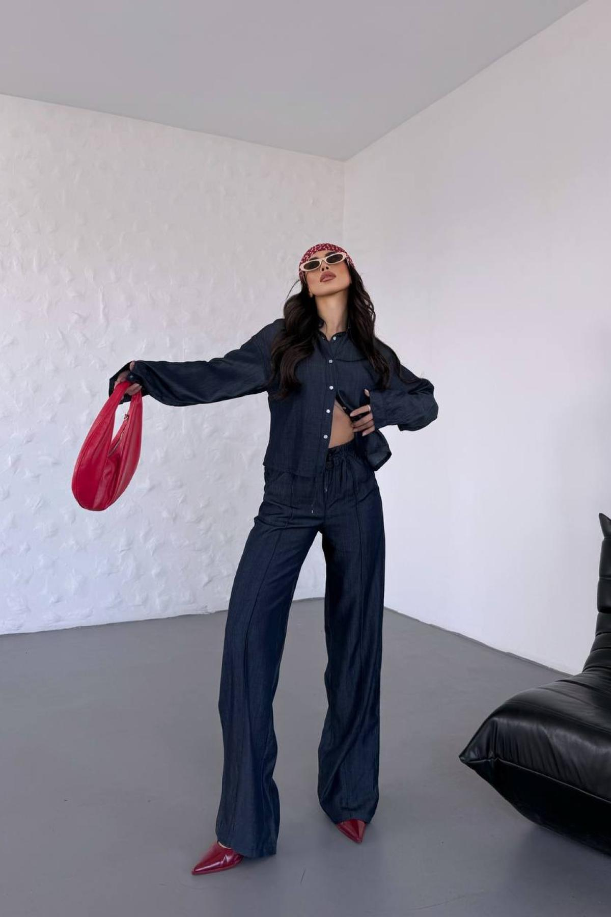 Wholesale Women Navy Denim Sensual Suit 732072