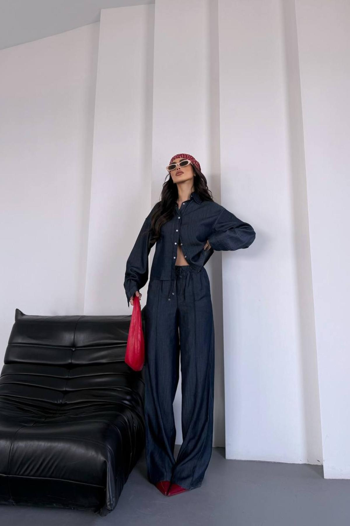 Wholesale Women Navy Denim Sensual Suit 732072