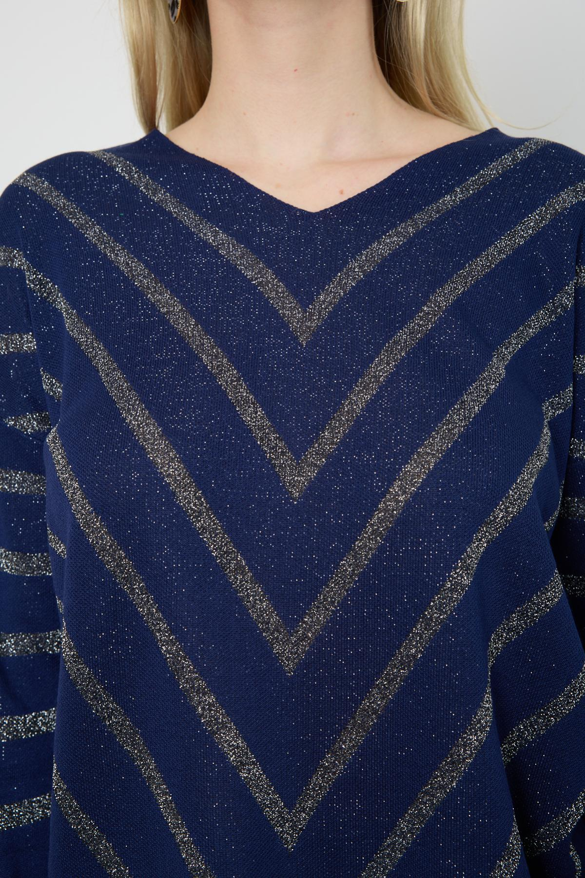 Wholesale Women Navy Glitter V Neck Knit Blouse with Buttons on Sleeves 724821