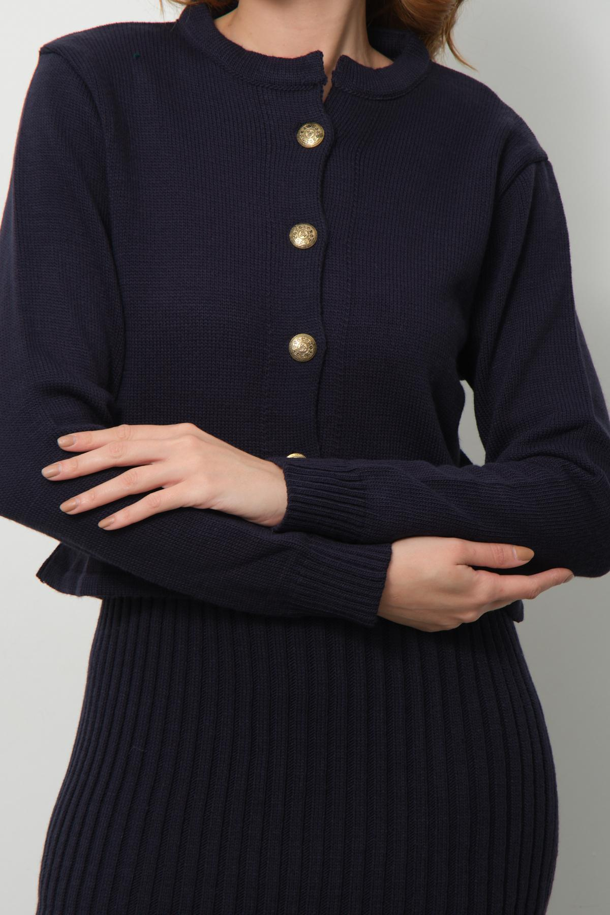 Wholesale Women Navy Knitted Dress and Cardigan Set 713309