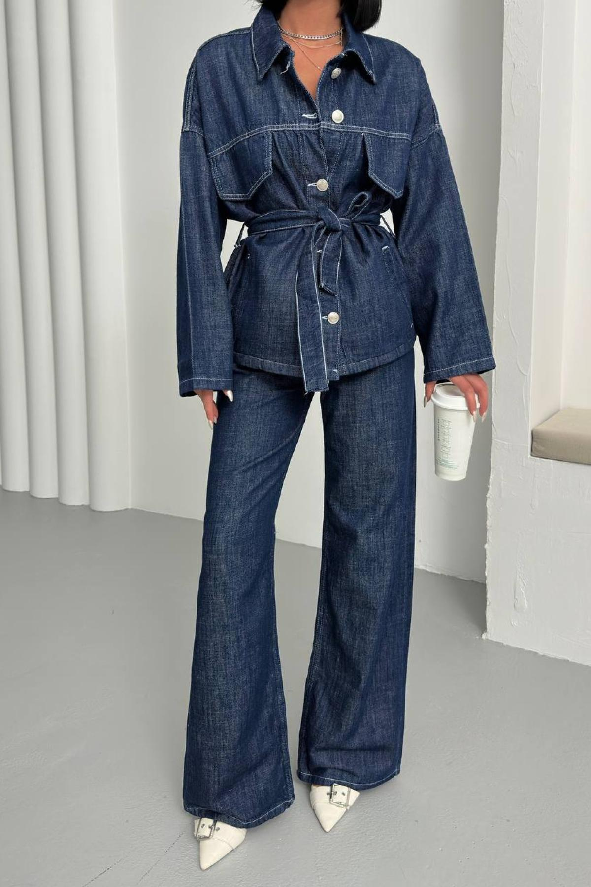 Wholesale Women Navy Premium Quality Belted Suit 731159