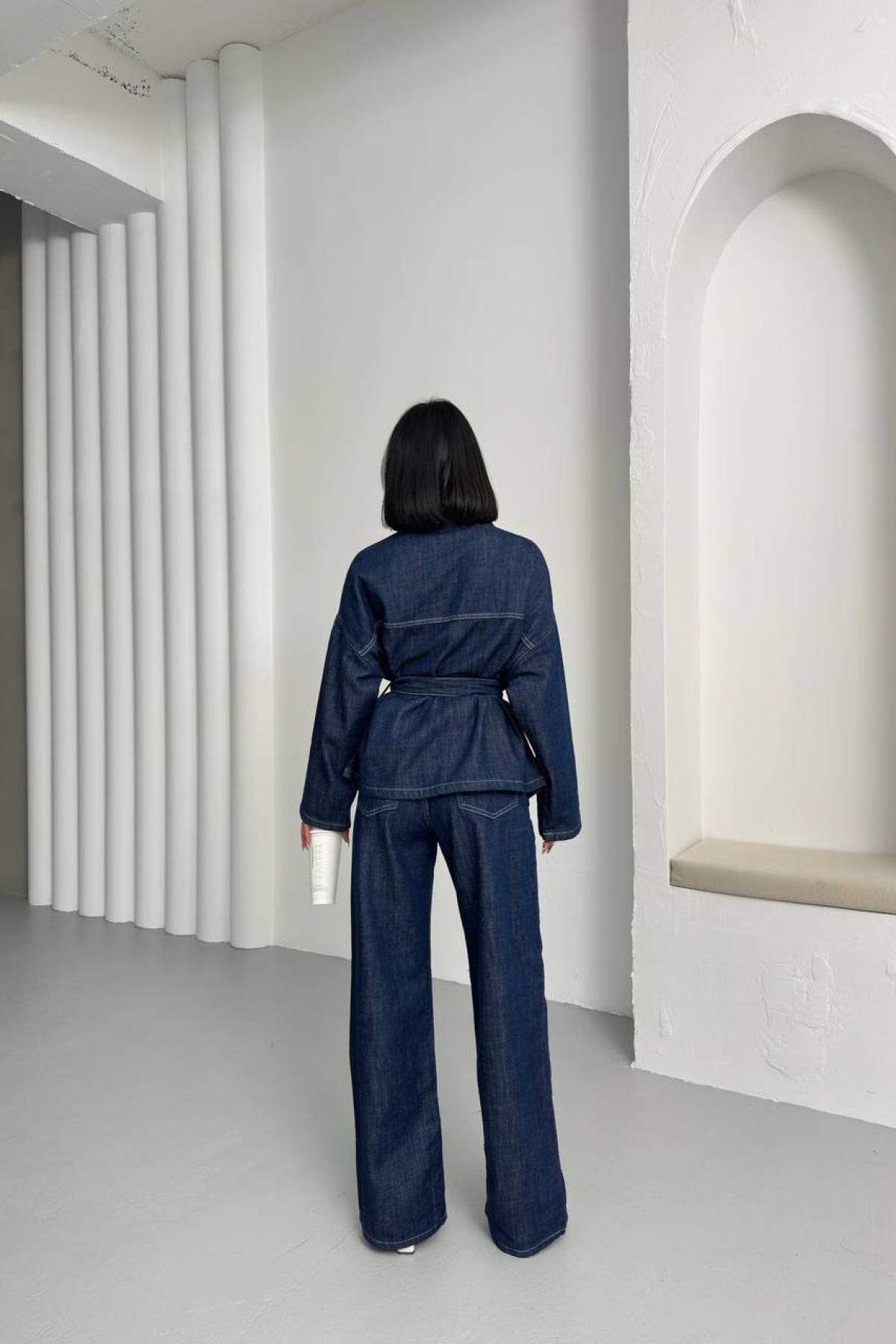 Wholesale Women Navy Premium Quality Belted Suit 731159