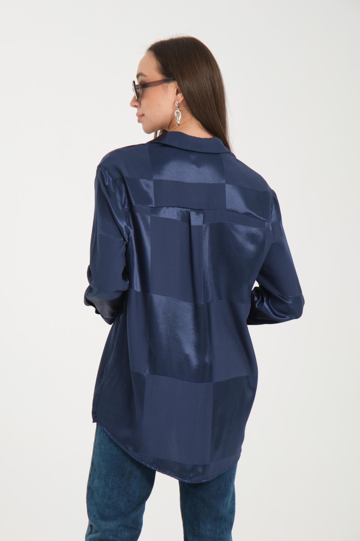 Wholesale Women Navy Rhinestones Satin Shirt 717130