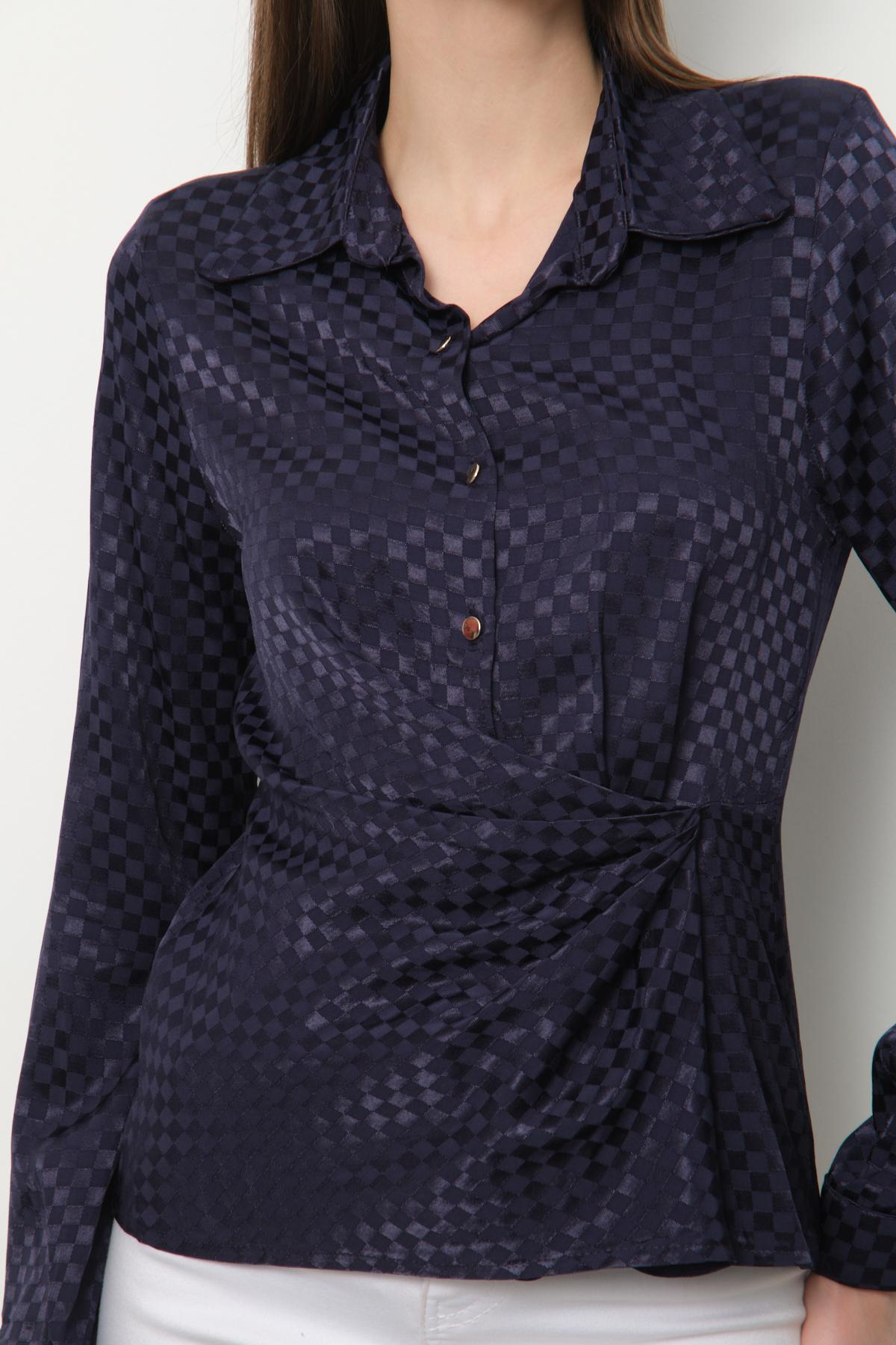 Wholesale Women Navy Satin Shirt with Gathered Front 713696