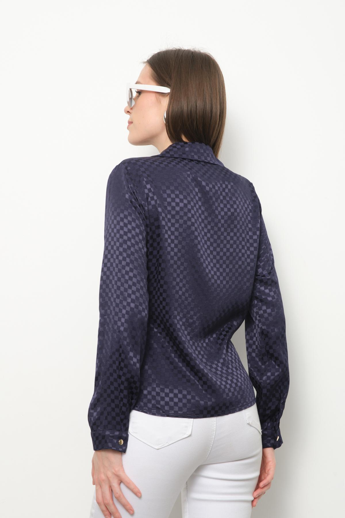 Wholesale Women Navy Satin Shirt with Gathered Front 713696