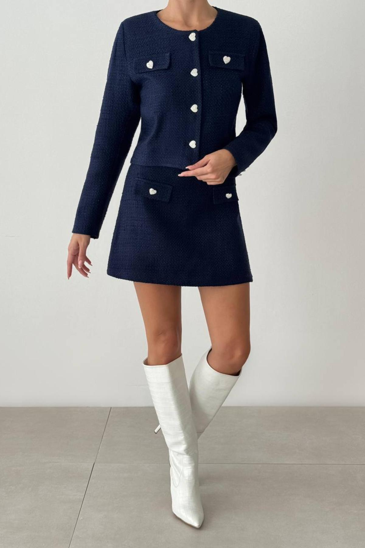Wholesale Women Navy Skirt Suit 728381