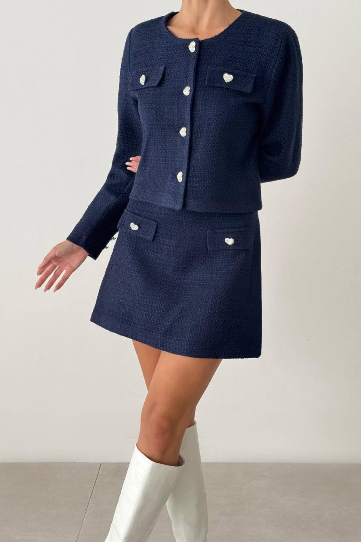 Wholesale Women Navy Skirt Suit 728381