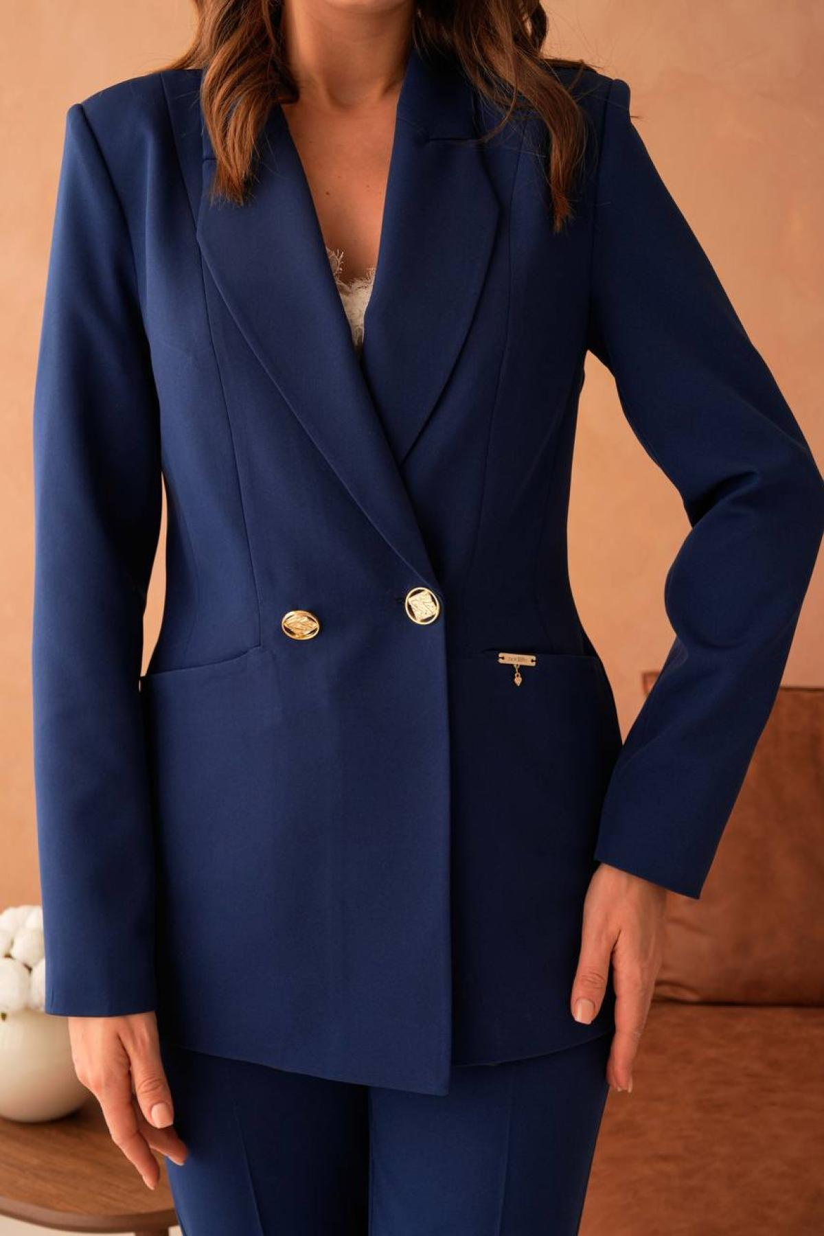 Wholesale Women Navy Two Piece Suit - Blazer and Pants Set 733575