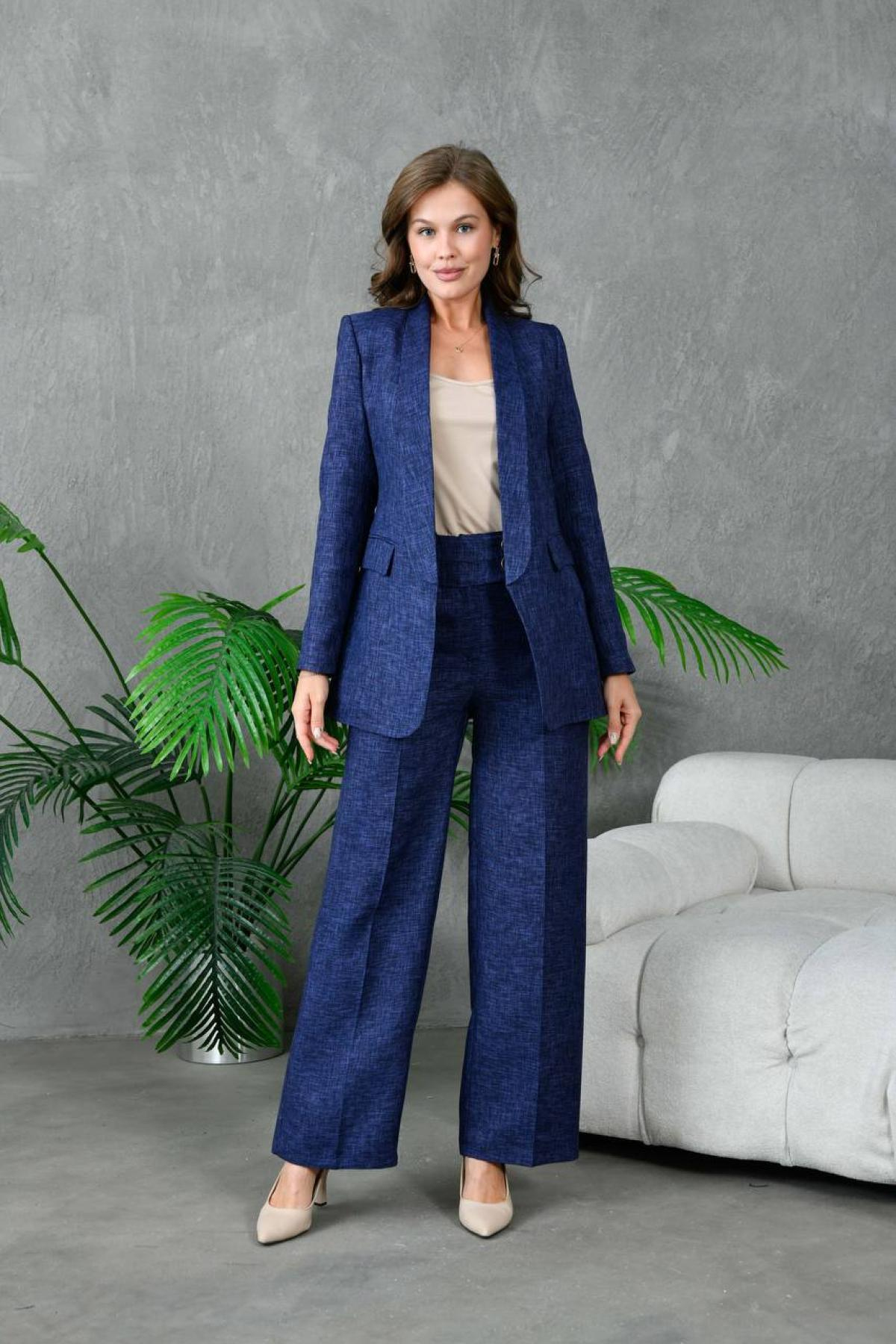 Wholesale Women Navy Two Piece Suit - Blazer and Pants Set 733424