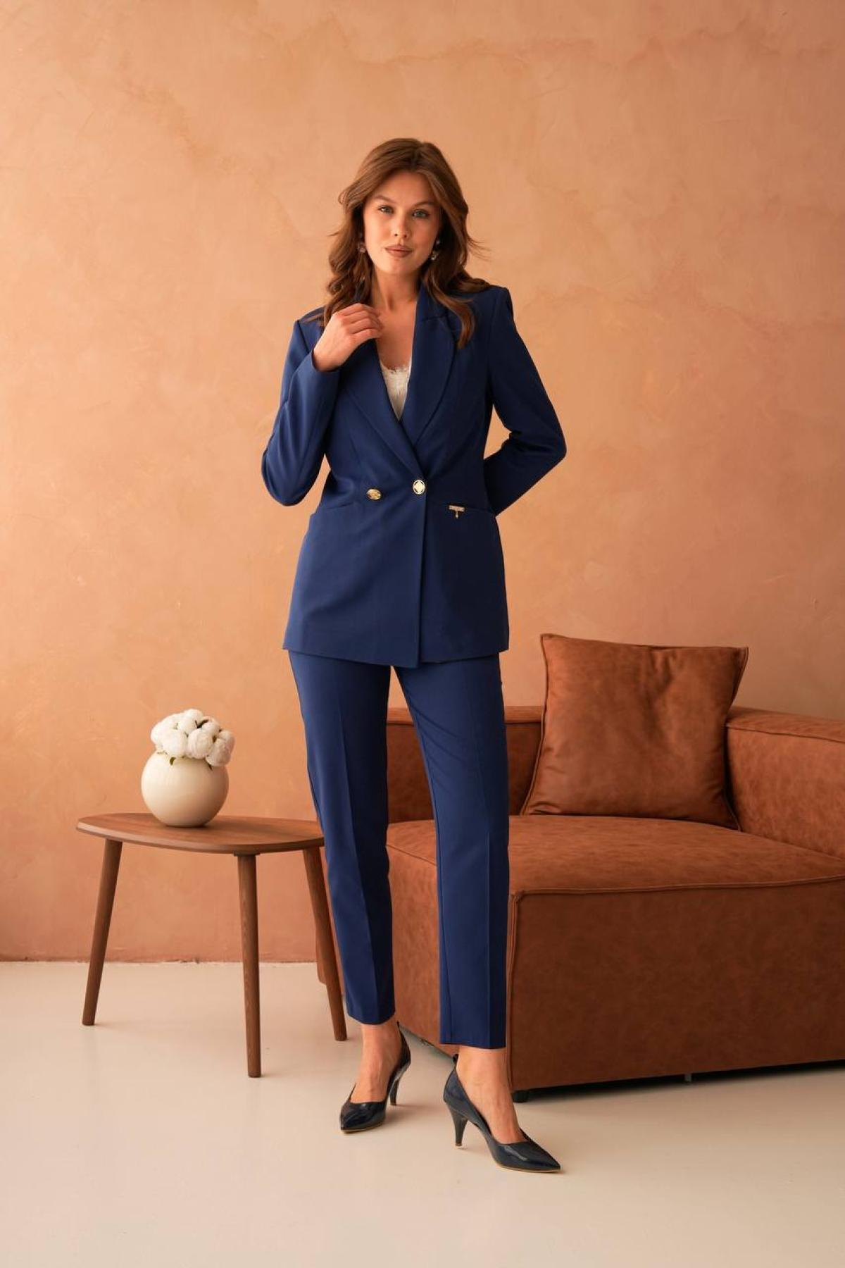 Wholesale Women Navy Two Piece Suit - Blazer and Pants Set 733575