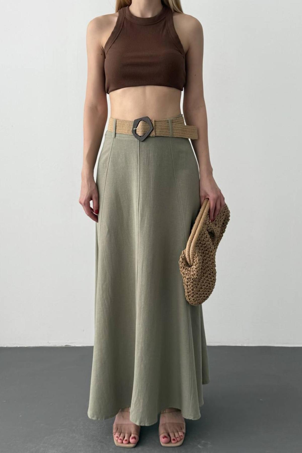 Wholesale Women Pastel Green Maxi Skirt 735812