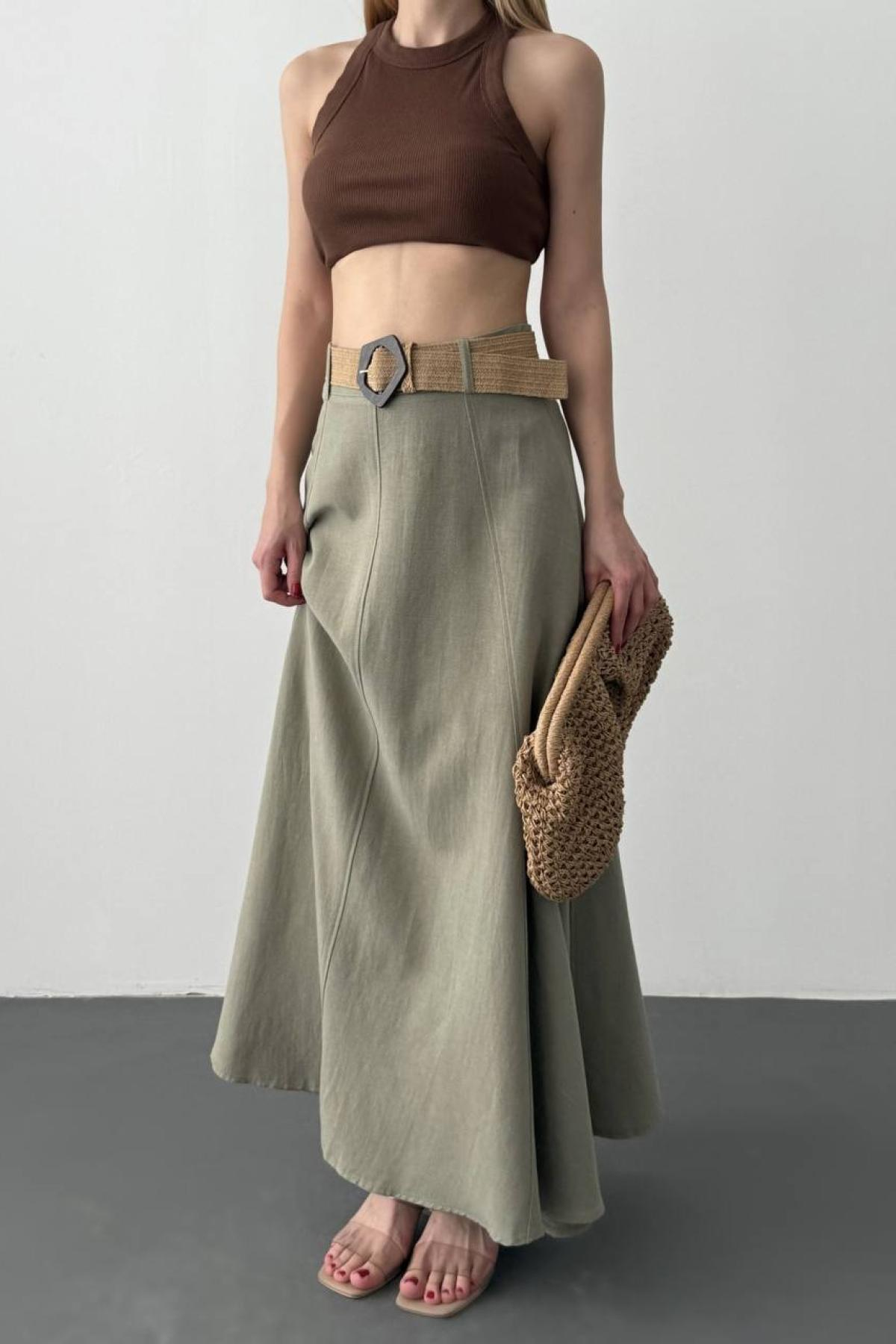 Wholesale Women Pastel Green Maxi Skirt 735812