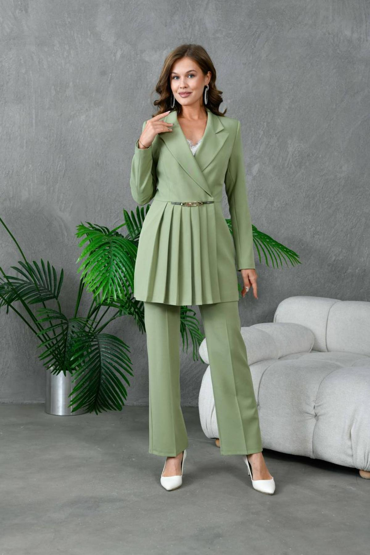 Wholesale Women Pastel Green Two Piece Suit - Blazer and Pants Set 733502