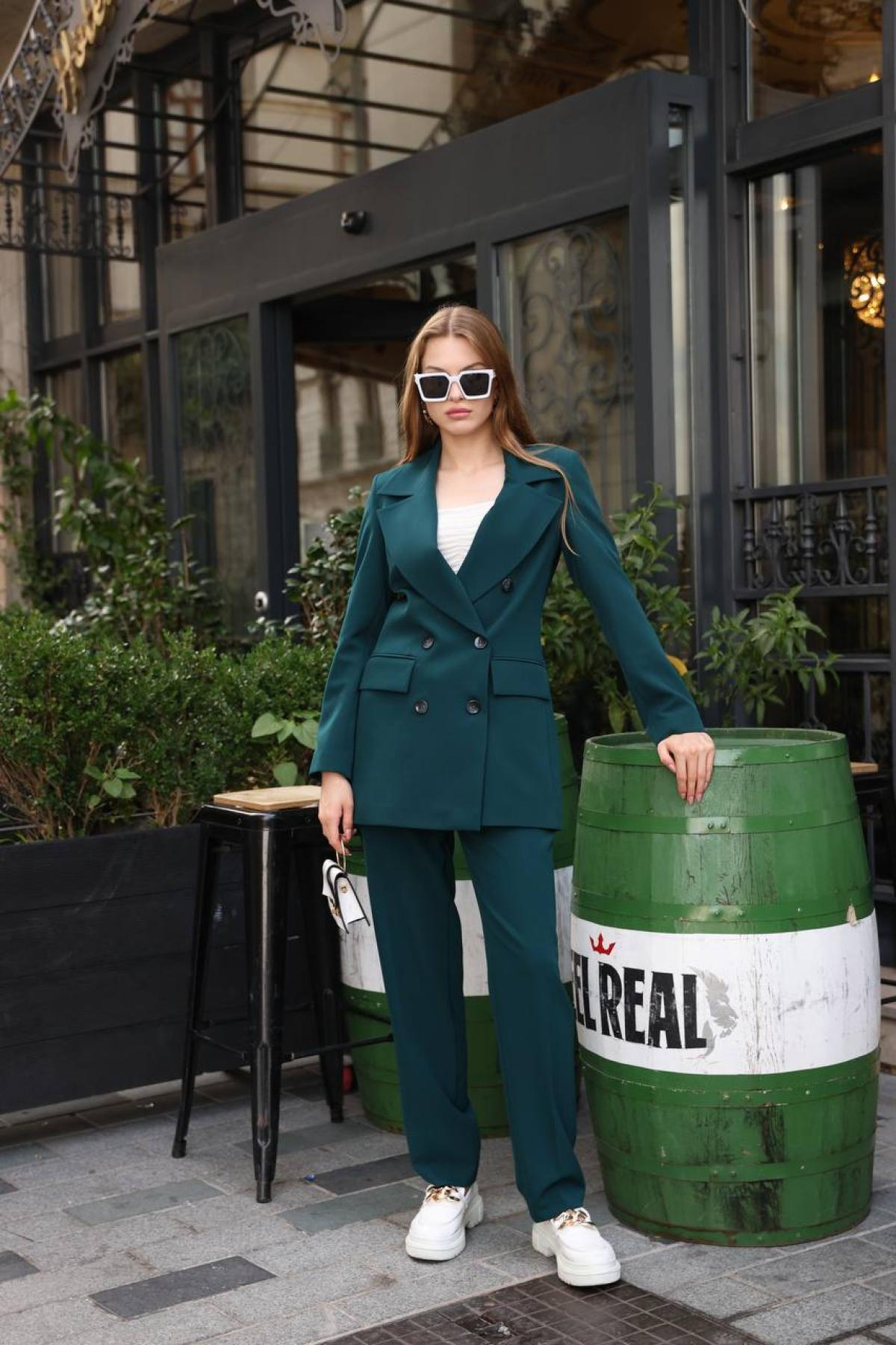 Wholesale Women Petrol Two Piece Suit Blazer and Pants Set 718374