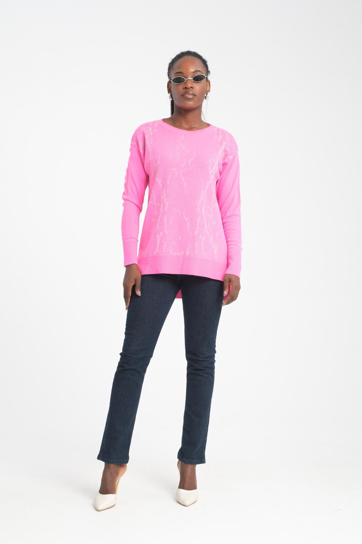 Wholesale Women Pink Glitter Crew-Neck Sweaters 710991