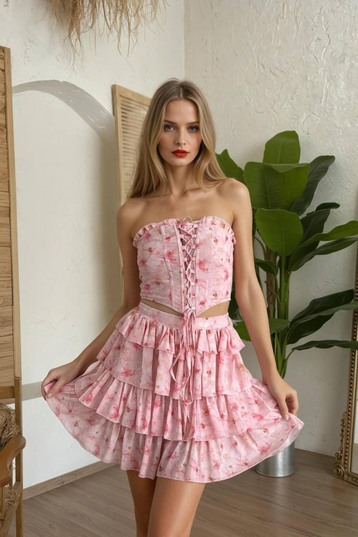 Wholesale Women Pink Skirt Suit 731307