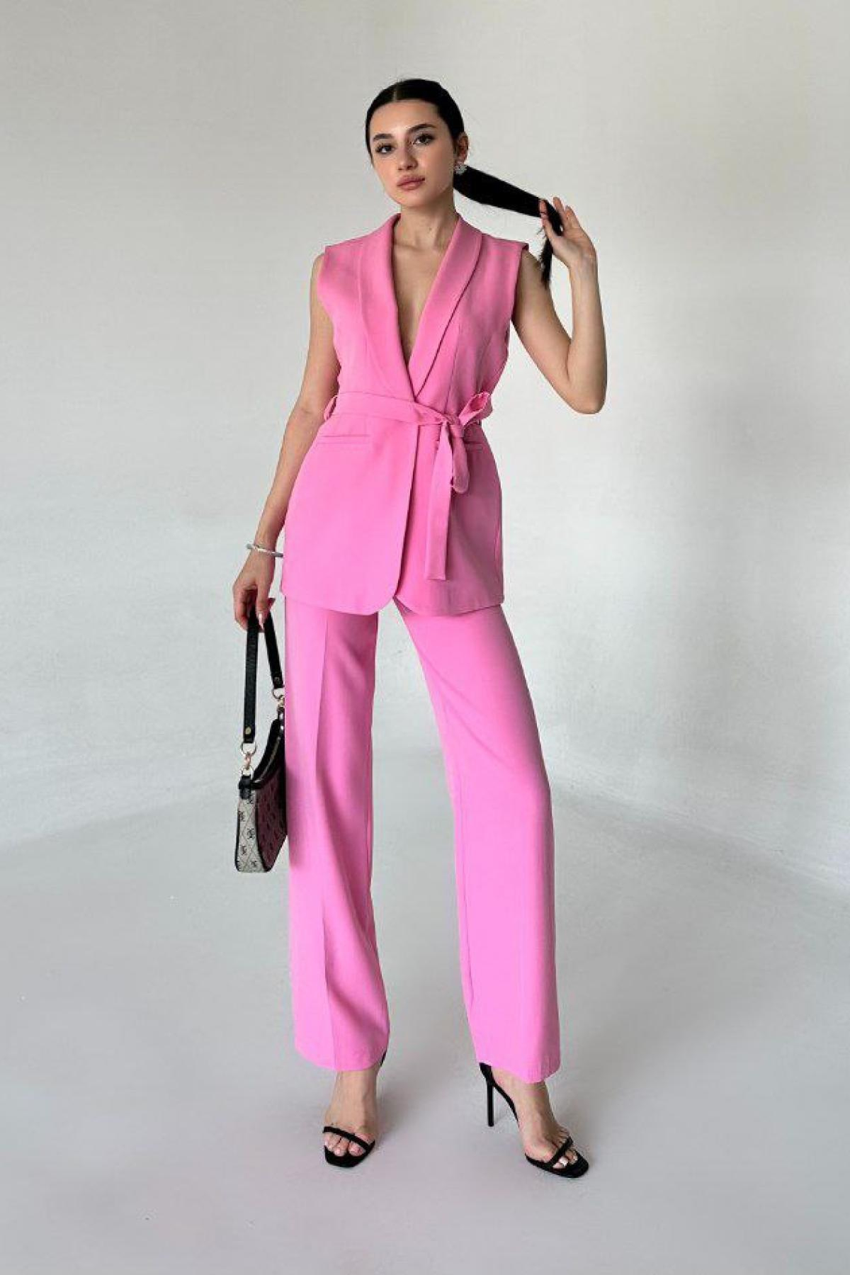 Wholesale Women Pink Two Piece Suit Vest and Pants Set 737344