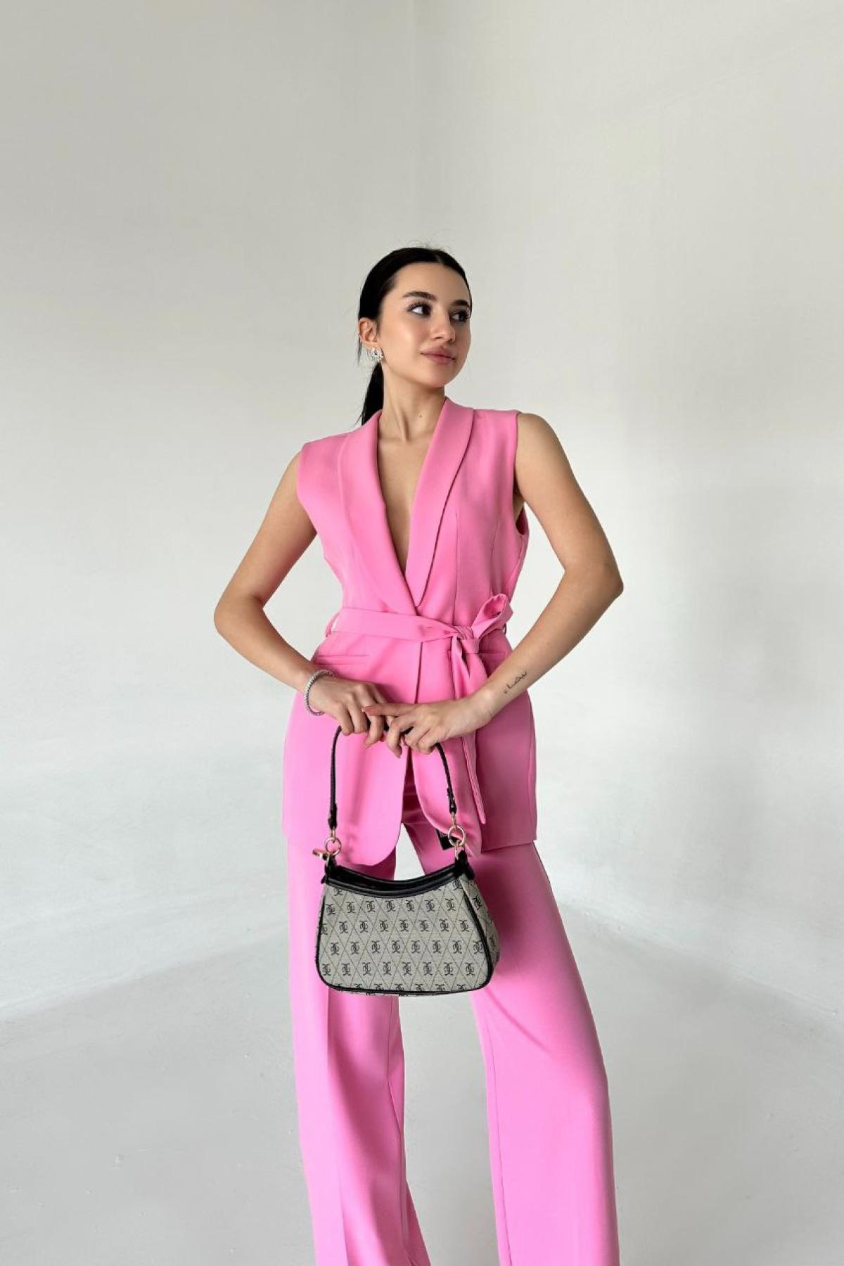 Wholesale Women Pink Two Piece Suit Vest and Pants Set 737344