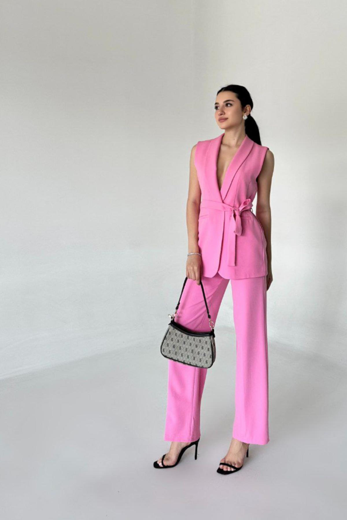 Wholesale Women Pink Two Piece Suit Vest and Pants Set 737344