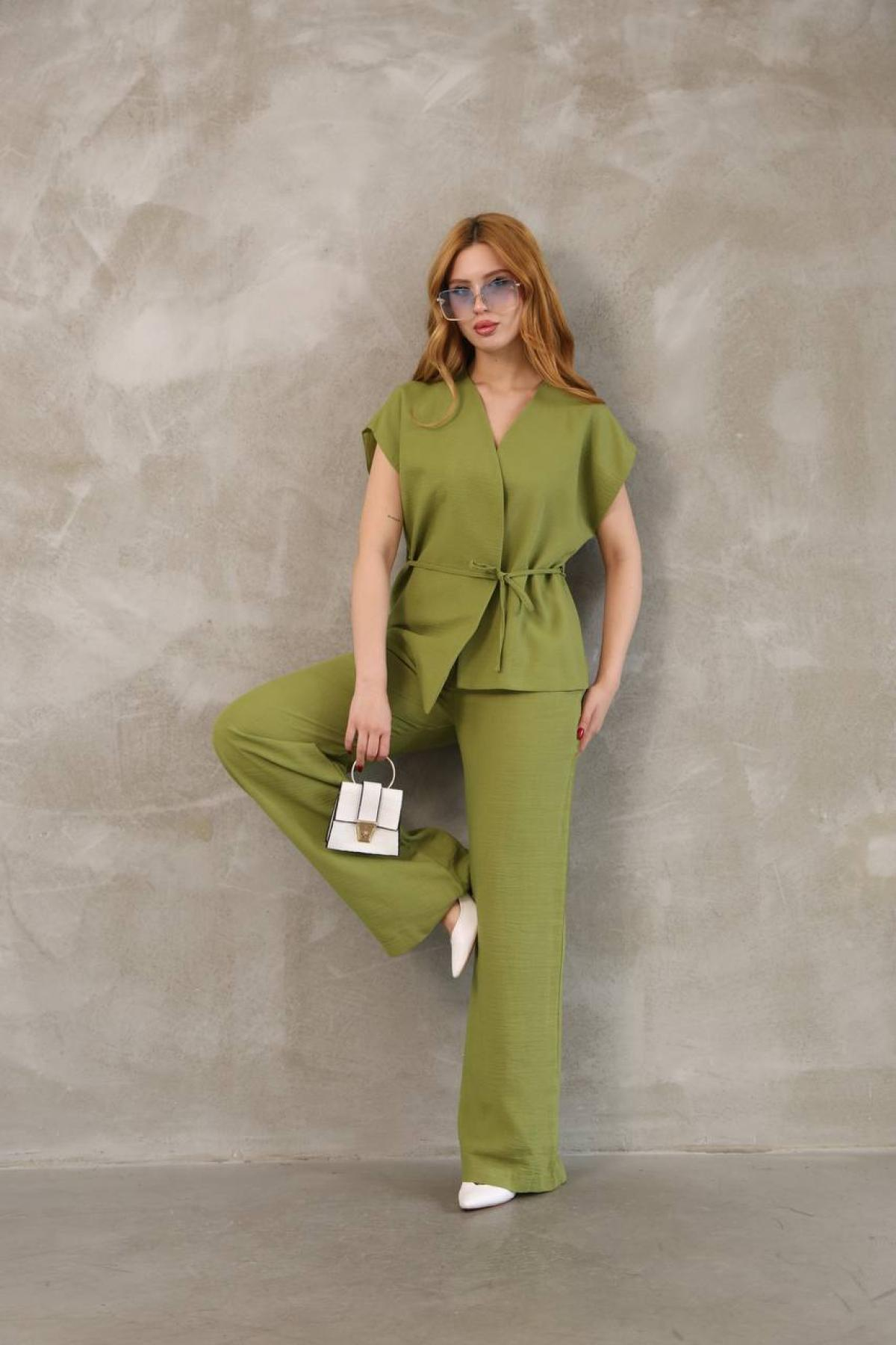 Wholesale Women Pistachio Linen West and Pants Set 737264
