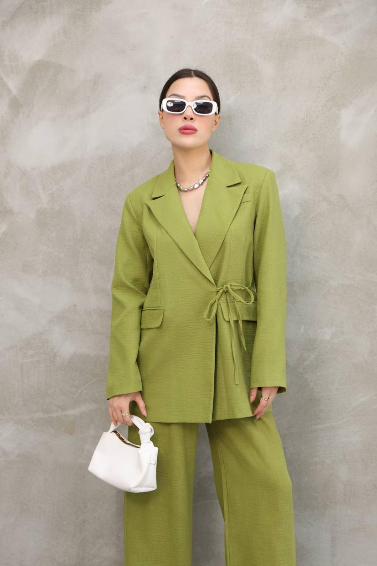 Wholesale Women Pistachio Set Jacket and Palazzo Pants 737258
