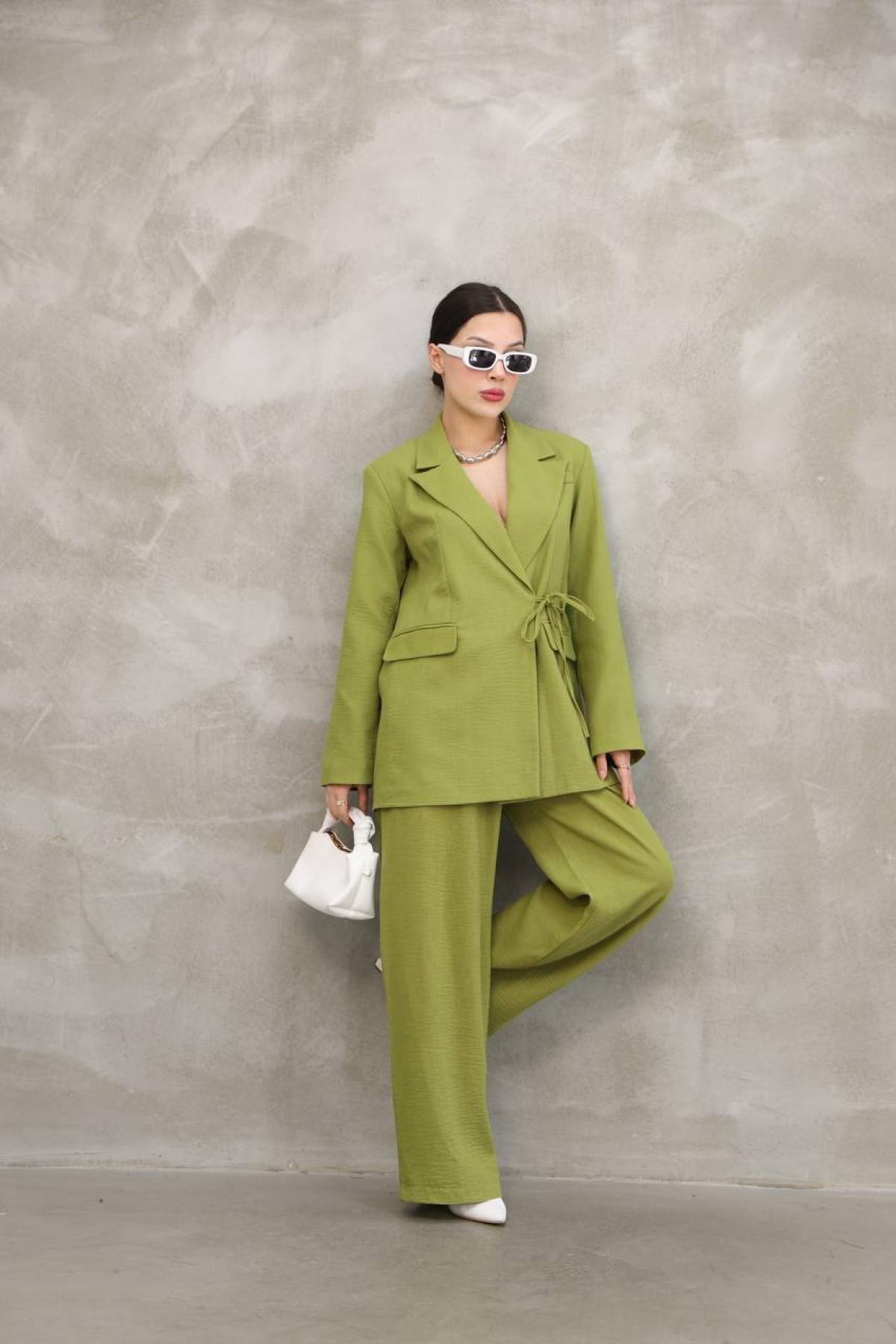 Wholesale Women Pistachio Set Jacket and Palazzo Pants 737258