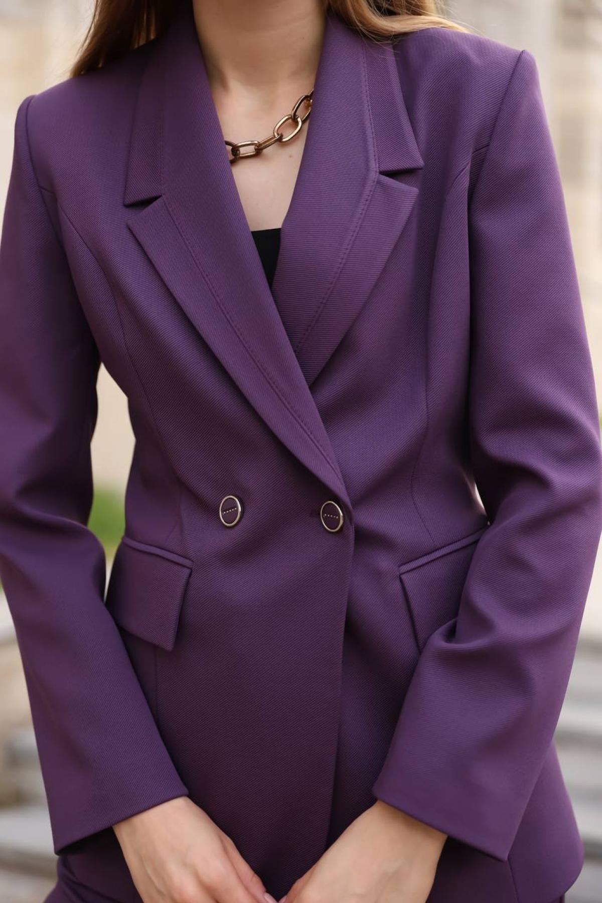 Wholesale Women Plum Purple Two Piece Suit Blazer and Pants Set 718309