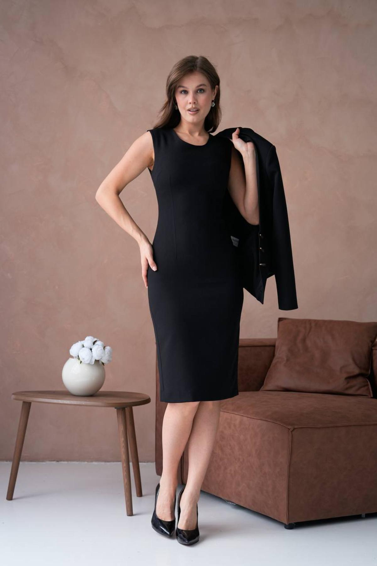 Wholesale Women Plus Size Black Dress and Jacket Set 733417