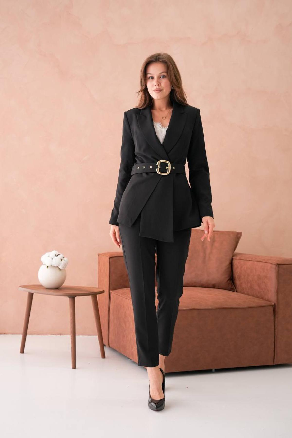 Wholesale Women Plus Size Black Two Piece Suit - Blazer and Pants Set 733537