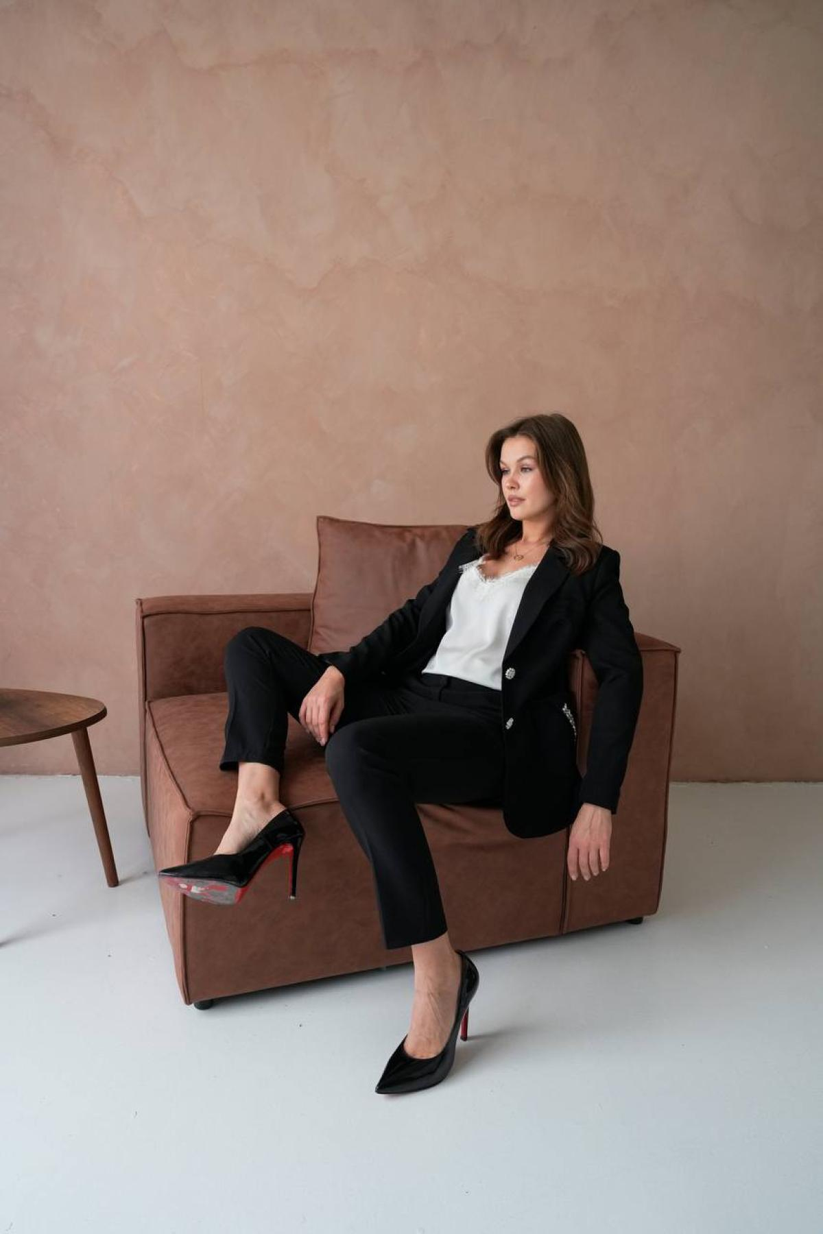 Wholesale Women Plus Size Black Two Piece Suit - Blazer and Pants Set 733555
