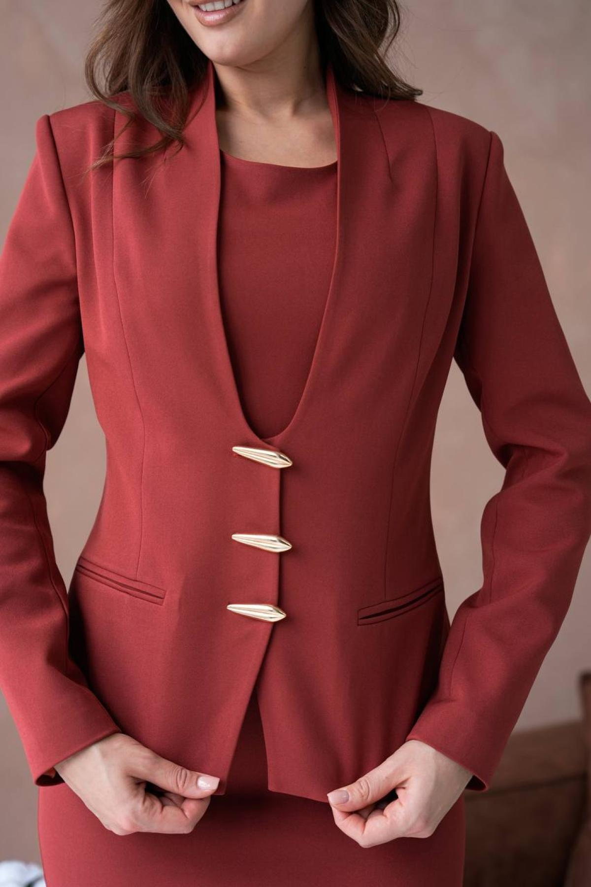Wholesale Women Plus Size Carmine Red Dress and Jacket Set 733421