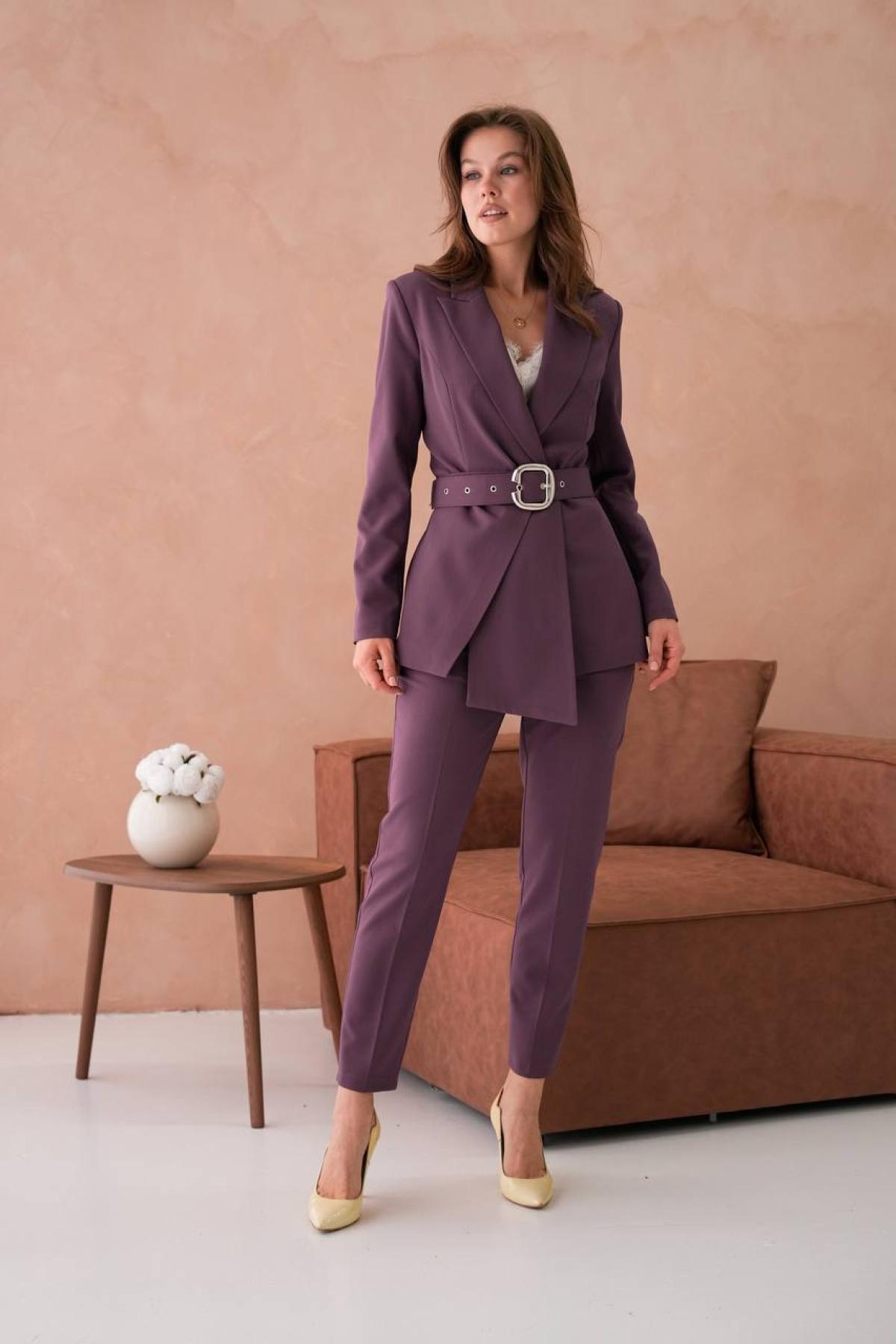 Wholesale Women Plus Size Dark Purple Two Piece Suit - Blazer and Pants Set 733540