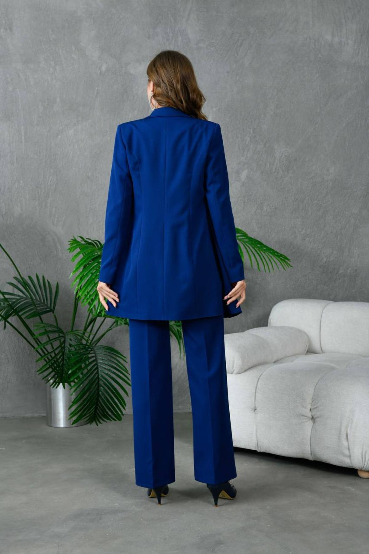 Wholesale Women Plus Size Midnight Blue Two Piece Suit - Blazer and Pants Set 733504