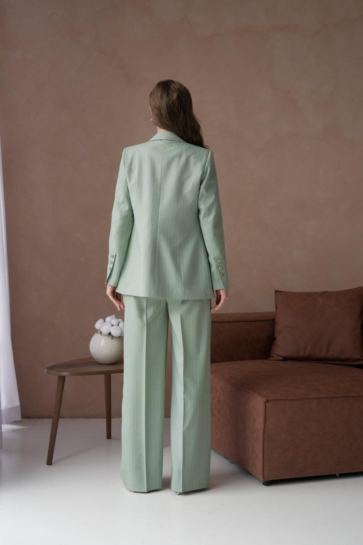Wholesale Women Plus Size Mint  Striped Patterned Two Piece Suit Blazer and Pants Set 737230