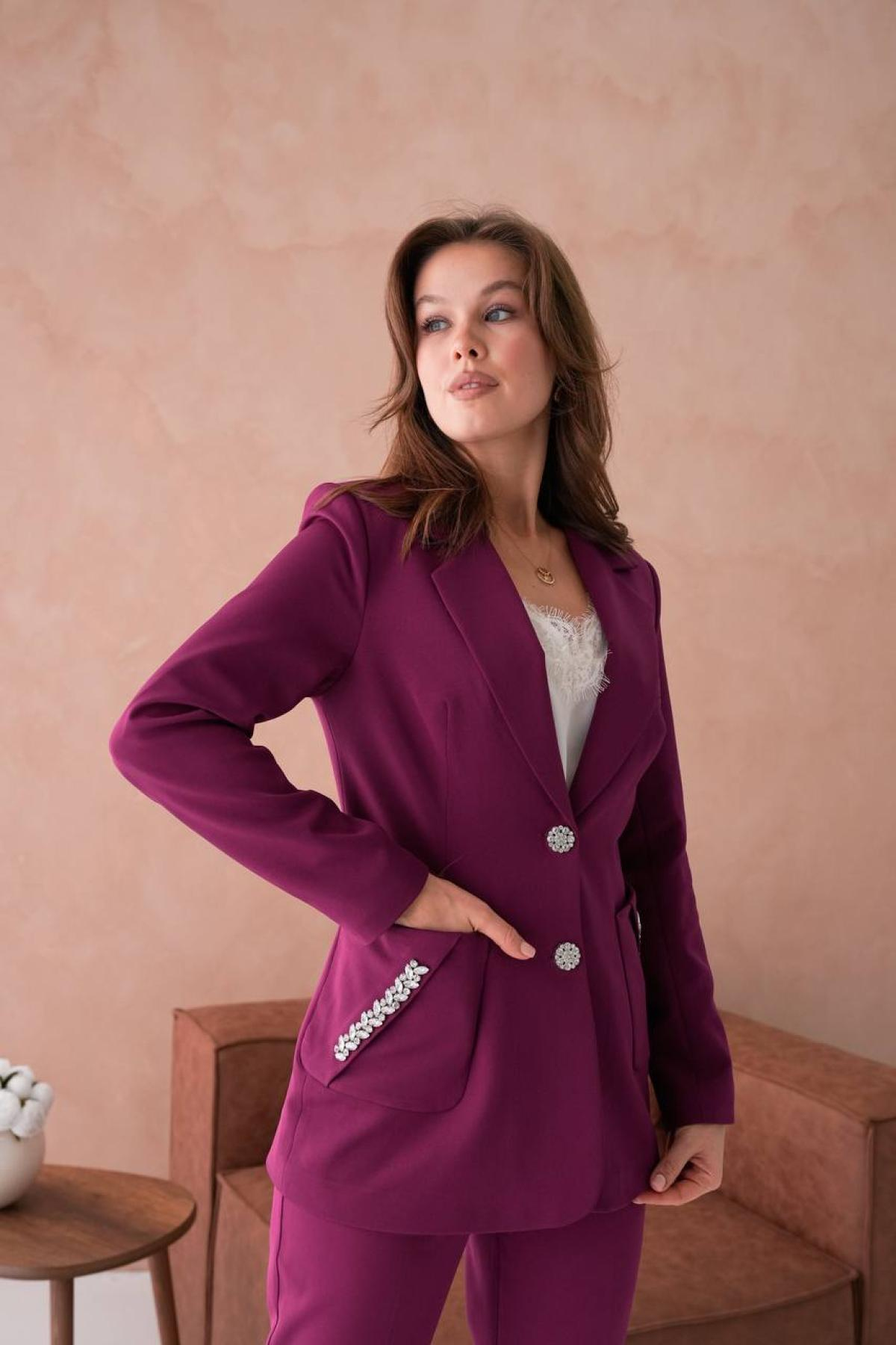 Wholesale Women Plus Size Plum Two Piece Suit - Blazer and Pants Set 733559