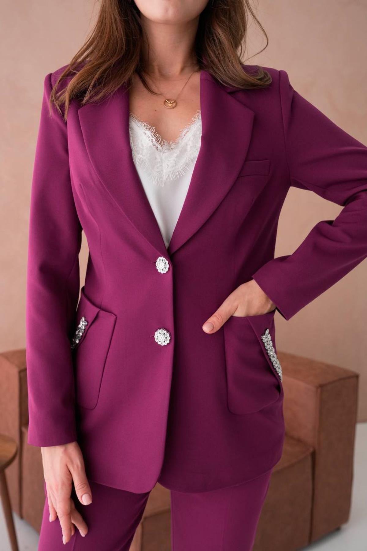 Wholesale Women Plus Size Plum Two Piece Suit - Blazer and Pants Set 733559