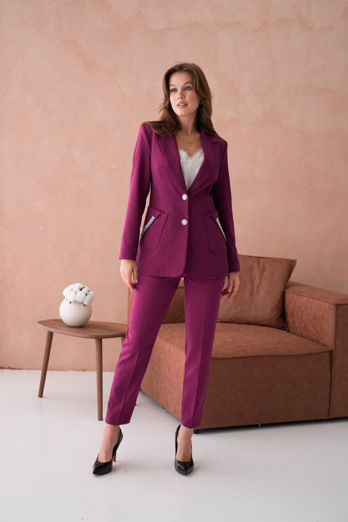 Wholesale Women Plus Size Plum Two Piece Suit - Blazer and Pants Set 733559